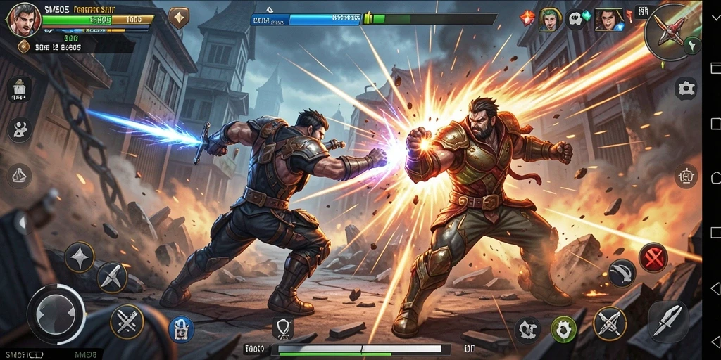 Tangkapan layar gameplay SM605 yang menunjukkan pertempuran intens dan karakter yang menarik.