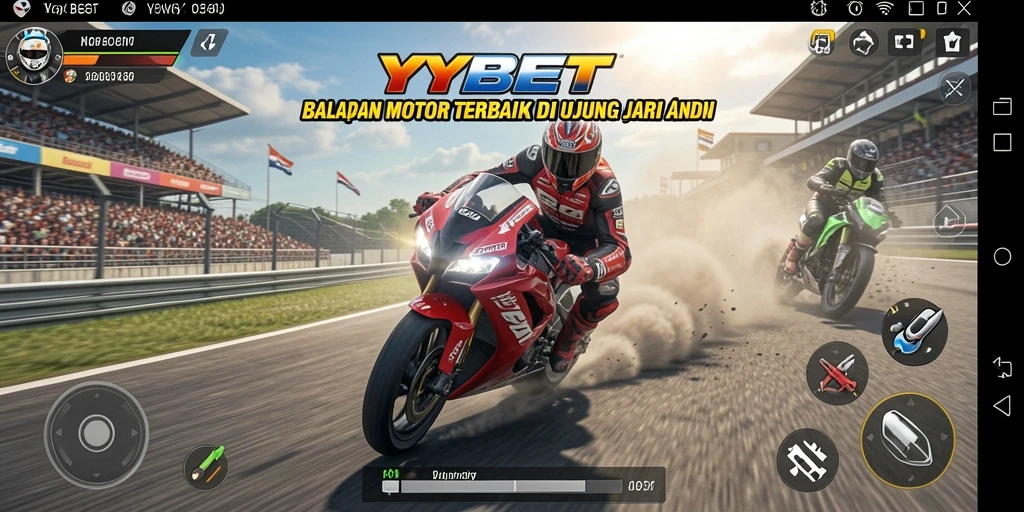 Tampilan permainan <strong>YYBET</strong> dengan balapan motor yang mendebarkan.